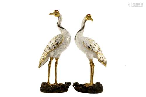 A Pair of Gilt-Bronze Crane Ornament