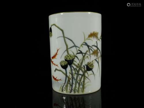 A Top Famille-rose 'Lotus and Fish' Brush Pot