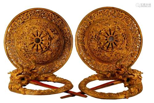 Two Gilt Bronze 'Dragon' Door Knockers