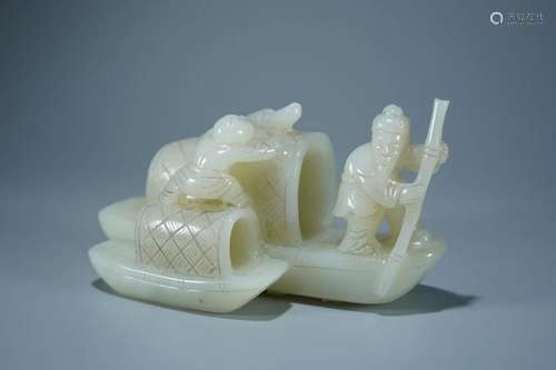 A Hetian Jade 'An Elderly Figure Rowing A Sampan' ...