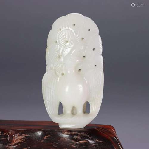 A Hetian White Jade Peacock