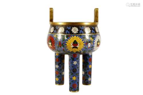 A Cloisonne 'Lotus' Tripod Censer