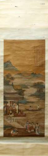 A Chinese Ink Painting Hanging Scroll By Wen Peng