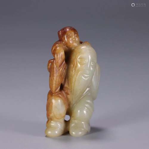 A Hetian Jade Figure Of Shoulao And A Child