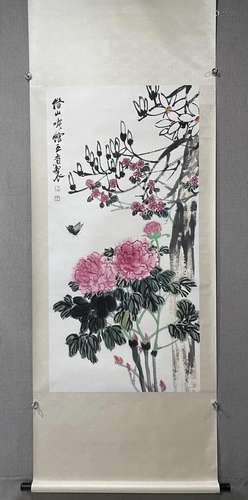 A Chinese Ink Painting Hanging Scroll By Qi Baishi