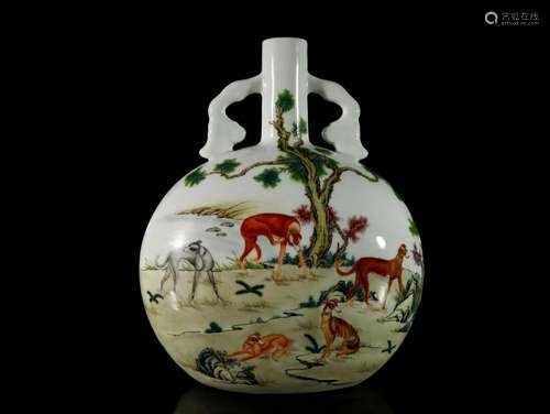 A Famille-Rose 'Dogs' Vase