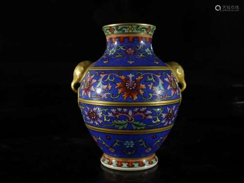 A blue-ground enamelled yangcai 'flower' vase