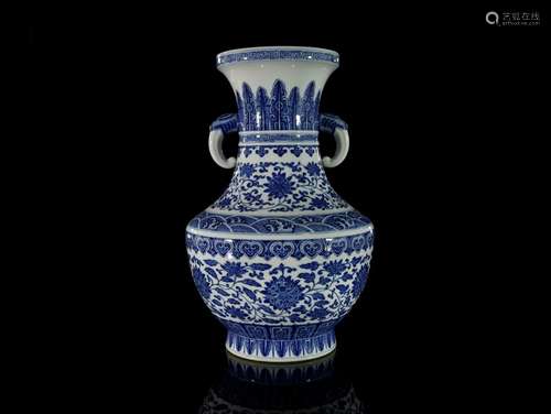 A Magnificent Blue and White 'Flower' Handle Vase