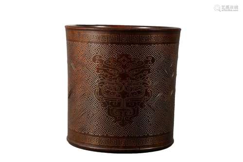 A Zitanwood Silver Thread-Inlaid Brush Pot