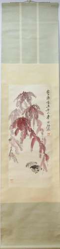 A Chinese Ink Painting Hanging Scroll By Qi Baishi