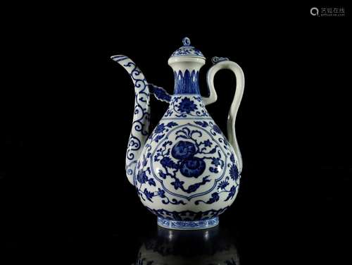 A Rare Blue and White 'Flower' Ewer