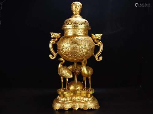 A Gilt-Bronze 'Crane' Censer