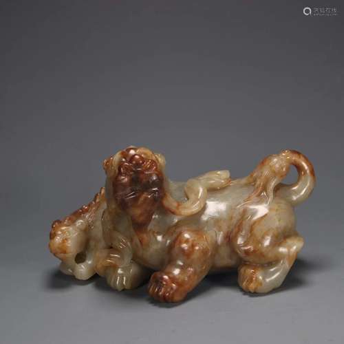 A Hetian Jade Auspicious Beast And Its Cub