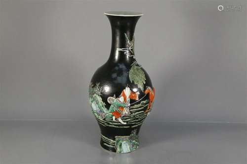 A Famille-Rose Black-Ground 'Figure' Vase