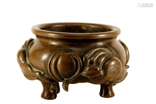 Bronze Elephant Pattern Tripod Incense Burner