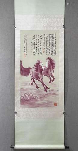 A Chinese Ink Painting Hanging Scroll By Xu Beihong