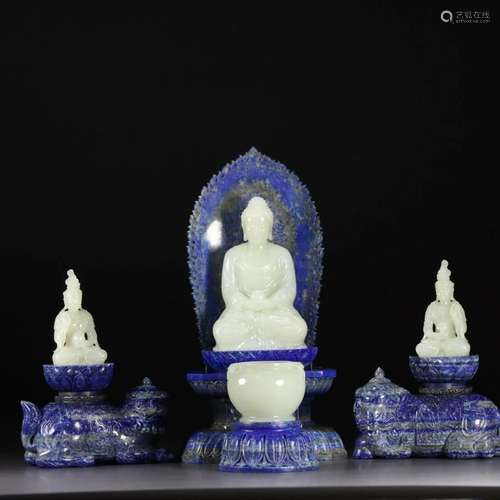 A Set Of Hetian Jade Figures Of Buddha