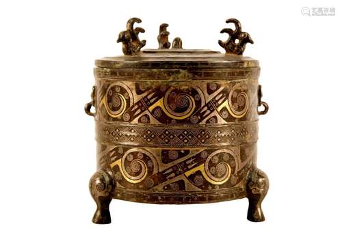 A Bronze Inlaid Silver And Gold 'Beast' Pot