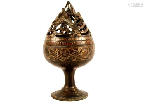 A Bronze Inlaid Silver And Gold 'Beast' Censer