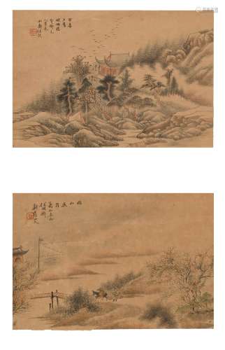 任预(1853-1901) 山水二帧