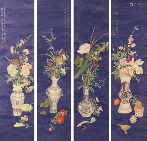 邹一桂(款)(1686-1772) 花卉四屏