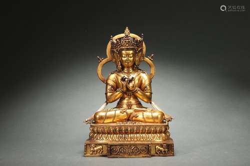 Gilt Bronze Statue of Avalokitesvara with Three Faces Design