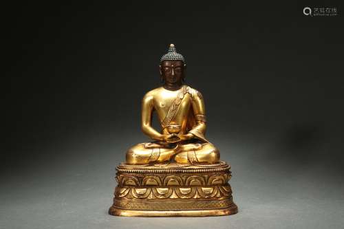 Gilt Bronze Statue of Medicine Buddha, Qianlong Reign Period...