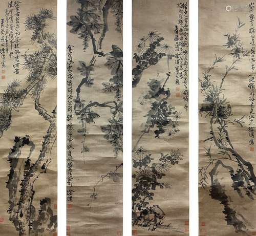 Four Paintings of Flowers, Hanging Scroll, Xu Wei