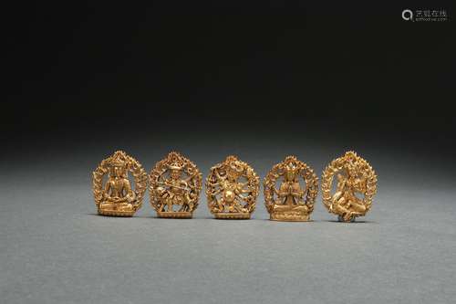 A Set of Gilt Gold Statues of Buddha