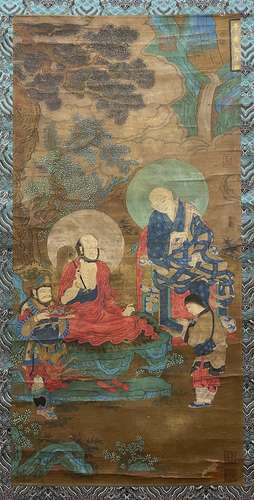 Venerable stating Buddha Dharma, Silk Hanging Scroll,  Anony...