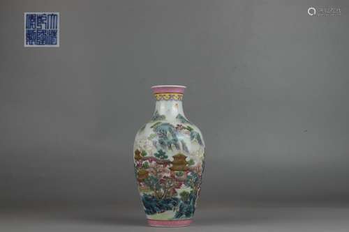 Famille-rose Vase with Landscape Pattern, Qianlong Reign Per...