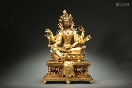 Gilt Bronze Statue of Avalokitesvara with Six Arms Design