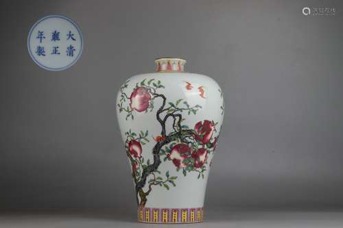 Famille Rose Plum Vase with Pomegranate Design, Yongzheng Re...