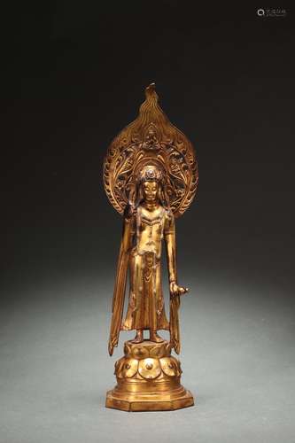 Gilt Bronze Standing Statue of Buddha