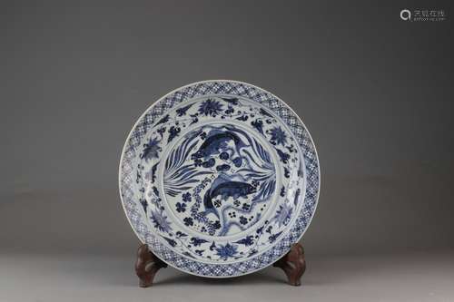 Blue-and-white Dish with Fish Design, Yuan Dynasty