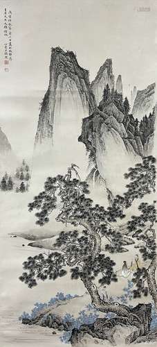 Landscape and Figure, Hanging Scroll, Wang Xinjing