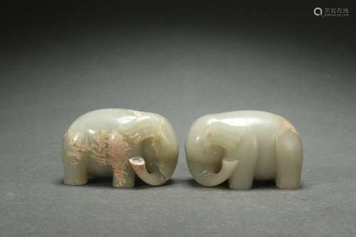 A Pair Jade Elephants