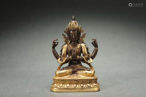 Gilt Bronze Statue of Avalokitesvara with Four Arms Design a...
