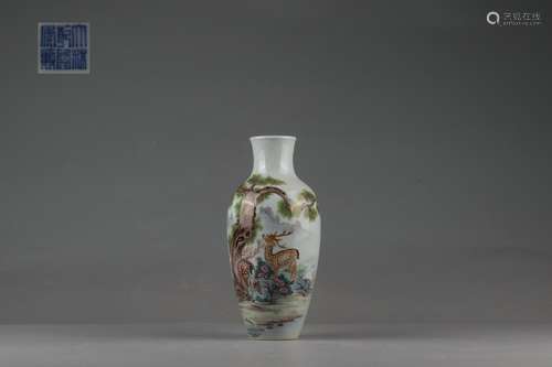 Famille Rose Vase with Pine Tree and Deer Design, Qianlong R...