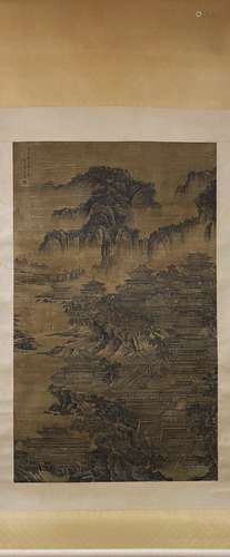 Pavilion and Landscape in Elaborate Style, Hanging Scroll, Y...