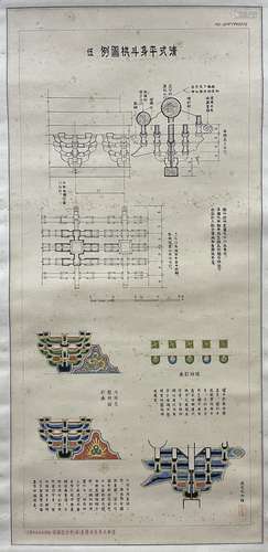 Colored Painting of Building with Brackets, Hanging Scroll, ...