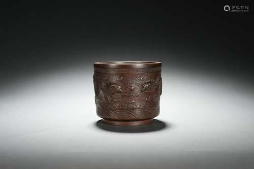 Chinese Cylinder-shaped Censer with Dragon Design, Xuande Re...