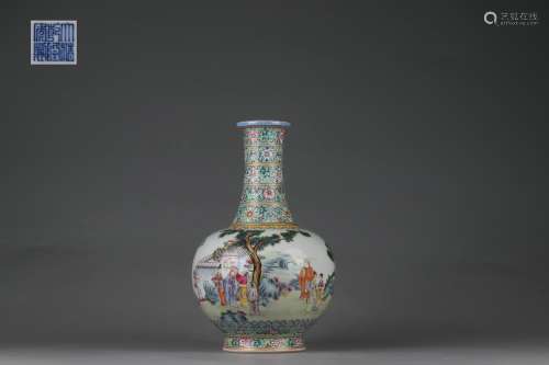 Famille Rose Vase with Figure Stories Design, Qianlong Reign...