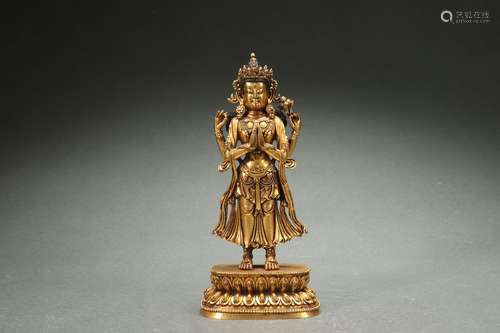 Gilt Bronze Standing Statue of Woman Buddha