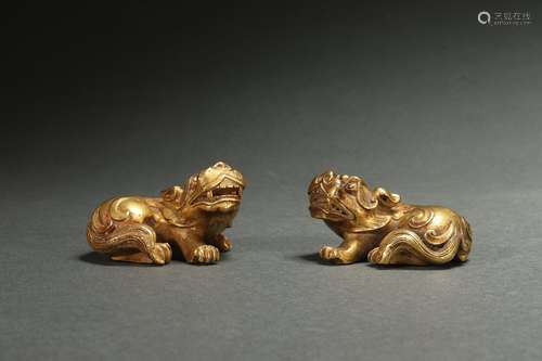 A Pair Gilt Animals