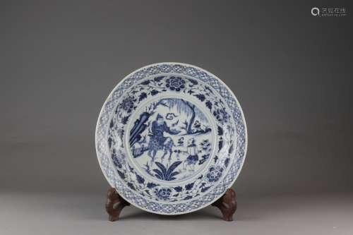 Blue-and-white Dish of Figure, Yuan Dynasty