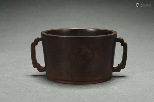 Chinese Cylinder-shaped Censer with Begonia-shaped Handles