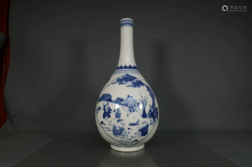 A Straight-Necked Blue And White 'Figure' Vase