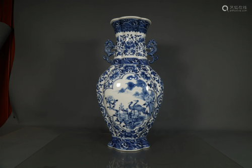 A Blue And White Begonia-Form Vase