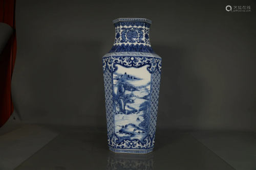 A Blue And White Square Vase